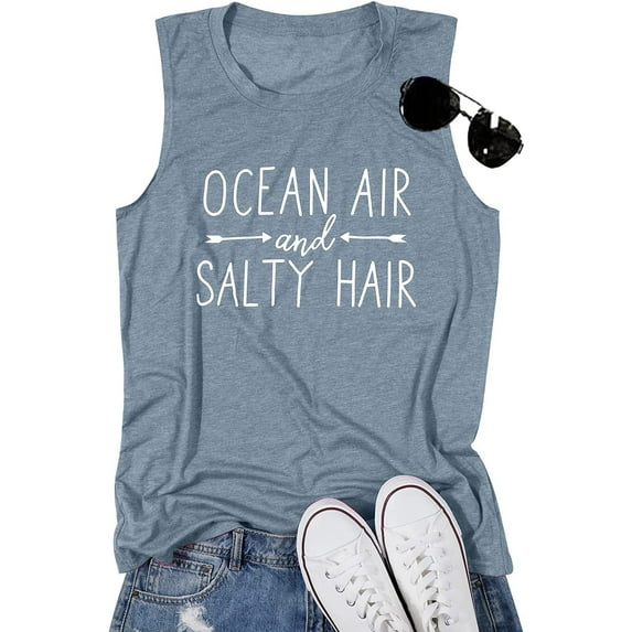 KimSoong Women Beach Tanks Shirts Ocean Air and Salty Hair Tank Funny Cruise Summer Sleeveless Family Vacation Vest Top