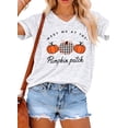 thumbnail image 1 of KimSoong Women Thanksgiving Shirt Plaid Pumpkins Graphic Crew Neck Short Sleeve T-Shirts Tops, 1 of 12