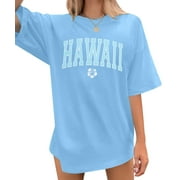 KIMSOONG Women Hawaiian Shirts Oversized Flower Graphic Tee Casual Summer Vacation Short Sleeves Tops