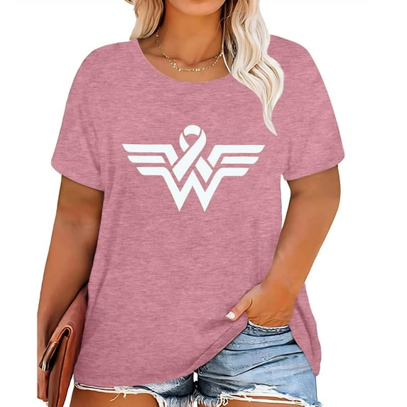 KimSoong Women Plus Size Breast Cancer Shirts Pink Ribbon Shirt Breast Cancer Awareness T-Shirts Squad Breast Cancer Tee Tops