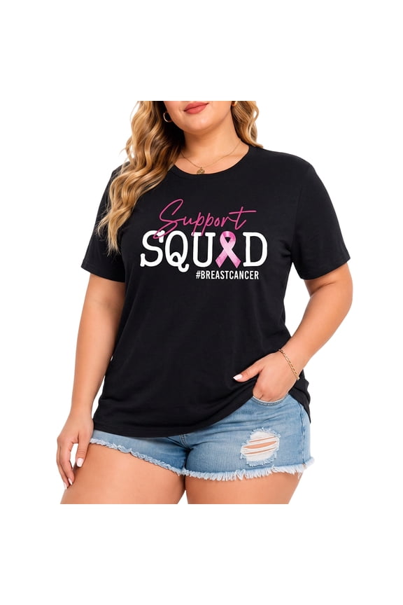 Women Plus Size Breast Cancer Shirts Pink Ribbon Shirt Breast Cancer Awareness T-Shirts Squad Breast Cancer Tee Tops