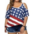 thumbnail image 1 of KimSoong Women Plus Size Cold Shoulder American Flag T-Shirt 4th of July Tee USA Flag Print Shirt 250 Years Patriotic Tee Tops, 1 of 7
