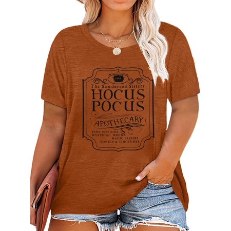 KimSoong Women Halloween Plus Size Shirts Graphic Tees Crew Neck Short Sleeve Loose Fit Tops