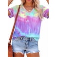 thumbnail image 1 of KimSoong Women Tie Dye V-Neck Shirts Summer Vintage Tunic Tops Fashion Casual Swing Short Sleeve Shirts Blouse Soft Tee, 1 of 13