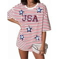 thumbnail image 1 of KimSoong Women USA Shirts Oversized Sequin Stars Graphic Tee American 4th of July Striped Shirt Patriotic Clothes Tops, 1 of 6