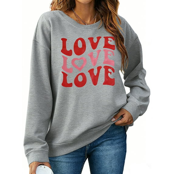 KimSoong Women Oversized Love Sweatshirt Funny Letter Print Long Sleeve Crew Shirt Holiday Pullover Tops