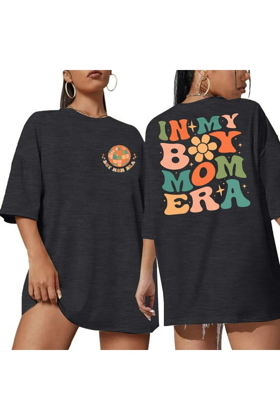 Womens Oversized Mama Graphic Tees Boy Mom Shirts Mama Tops Women Crew Neck T-shirt Tops
