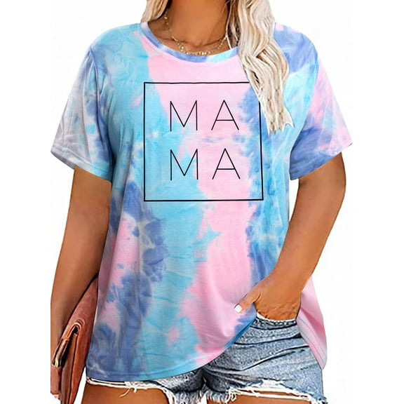 KimSoong Womens Plus Size Mama Shirt Women Cute Mama Rainbow Shirts Funny Mom Life T-shirt Pregnant Mom Tee Tops