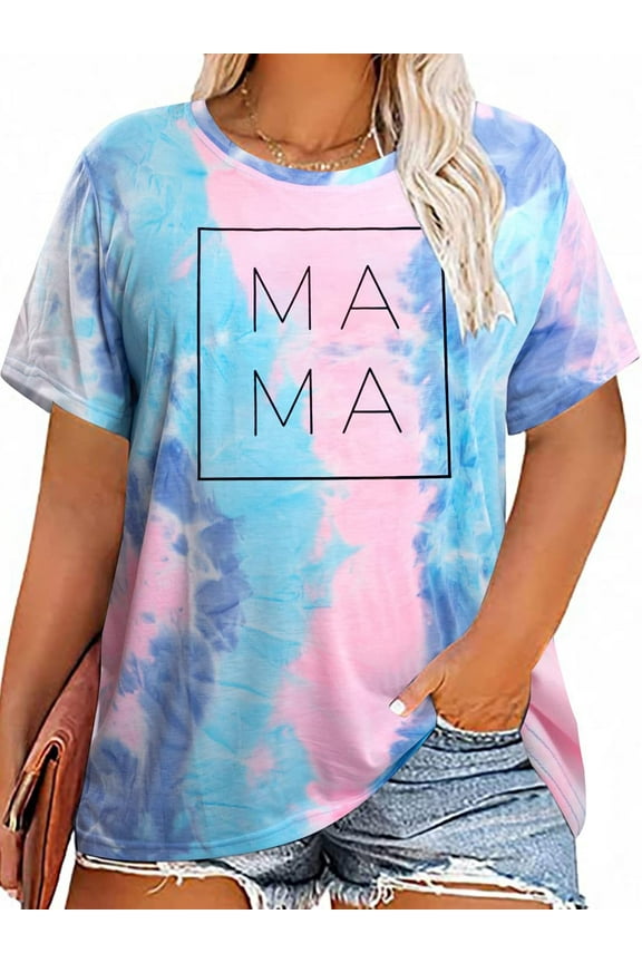 Womens Plus Size Mama Shirt Women Cute Mama Rainbow Shirts Funny Mom Life T-shirt Pregnant Mom Tee Tops