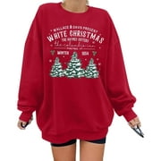 KIMSOONG Women's White Christmas Sweatshirt Crew Neck Christmas Tree Pattern Shirt Oversized Christmas Pullover Sweater