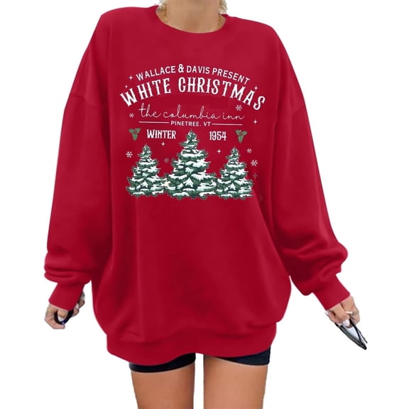 KimSoong Women's Christmas Sweatshirt Crew Neck Christmas Tree Pattern Shirt Oversized Christmas Pullover Sweater