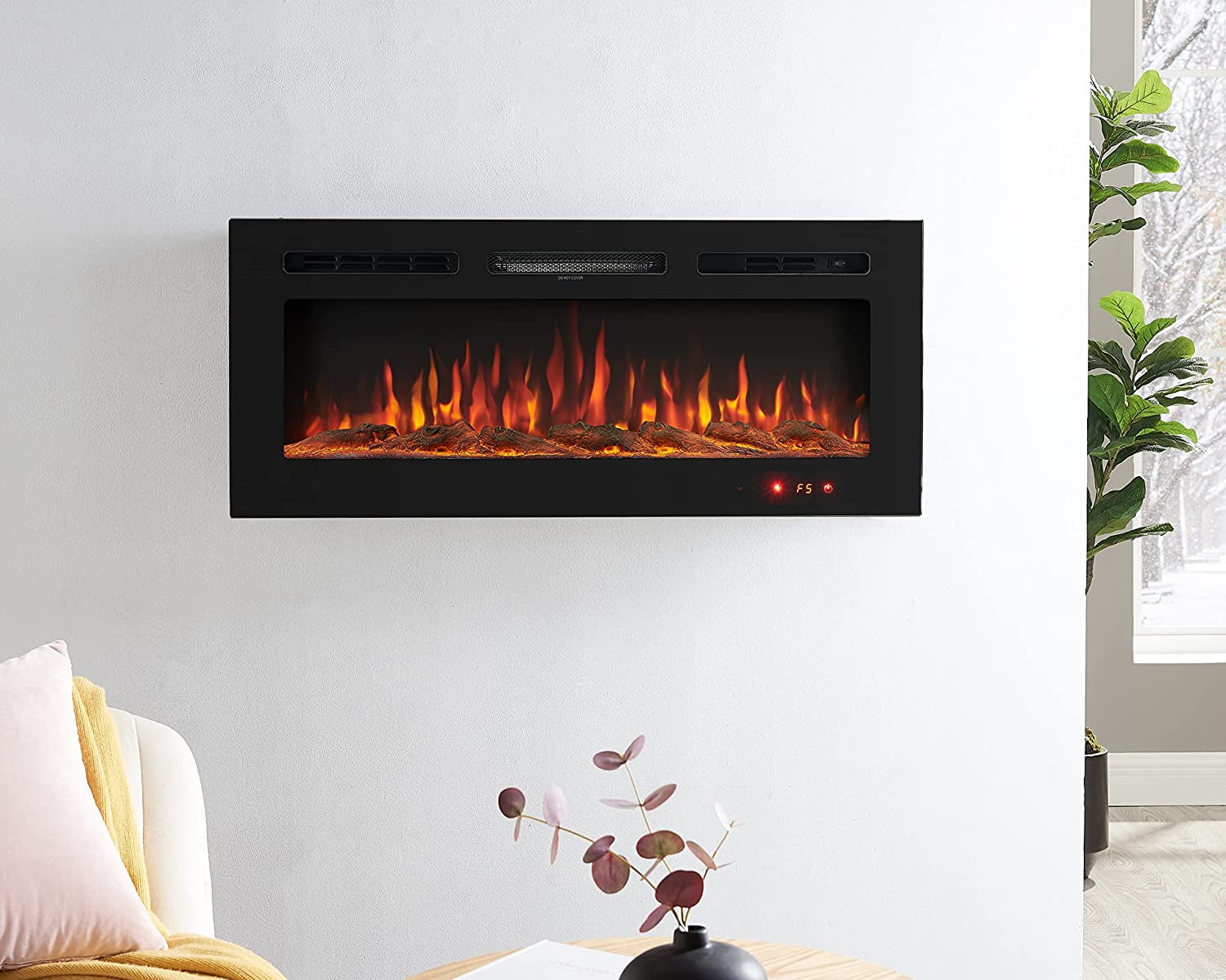 Kimball Electric Fireplace Wall Mounted Fire Place LED Fireplace Heater  with Carbob Log u0026 Crystal Stone Effect 5 Brightness Levels 9 Flame Colors  Remote Timer by Naomi Home - Black, 50 Inch - Walmart.com