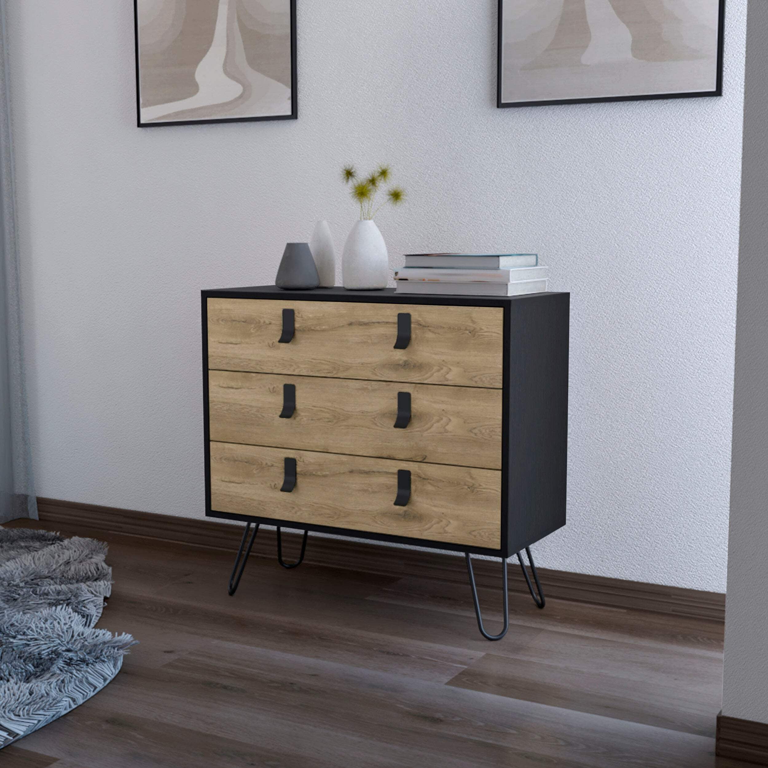 Kimball Hairpin Legs Dresser With 3 Drawers And Modern Design Multicolor Bedroom Contemporary Modern Pine Melamine Engineered Wood Walmart