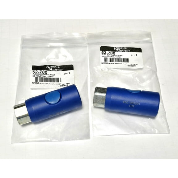 Kimball Midwest 52780 2-Pack Push Button Coupler 3/8 Industrial, 1/4 FPT - New