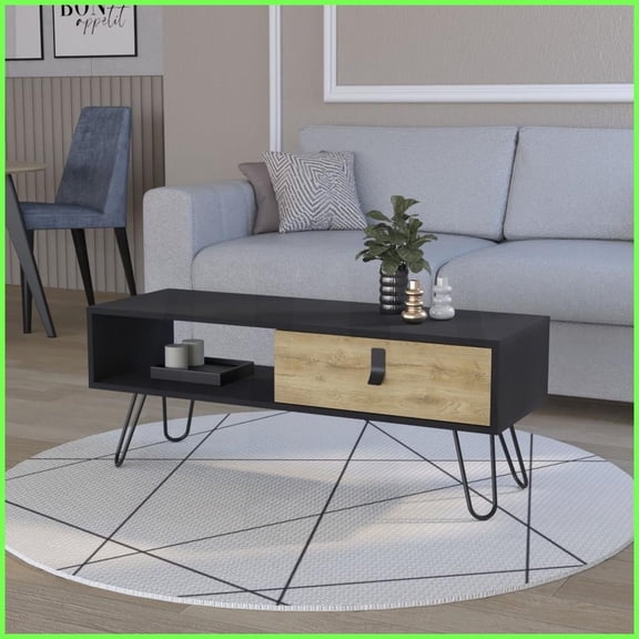 Kimball Modern Coffee Table with Drawer & Hairpin Legs – Spacious Top & Storage for Living Room