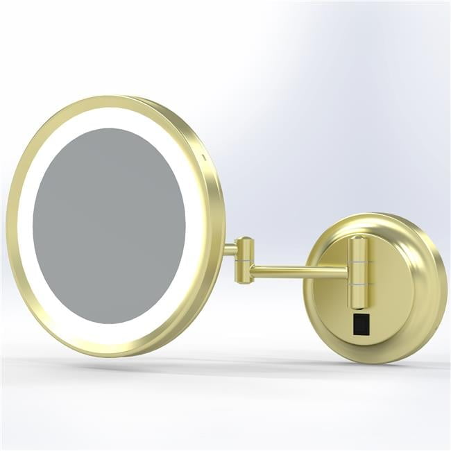 Brushed Brass LED Round Arm Wall Mirror with Switchable Light