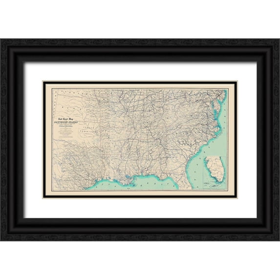 Kimber 18x12 Black Ornate Wood Framed with Double Matting Museum Art Print Titled - Railroad Southern States Connections Philadelphia