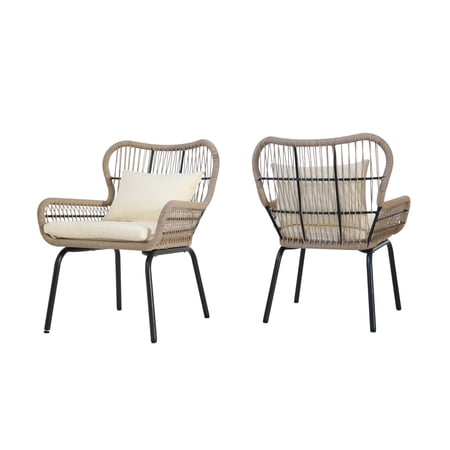 Kimberley Indoor Club Chairs, Steel and Rope, Cushioned, Boho, Brown and Beige