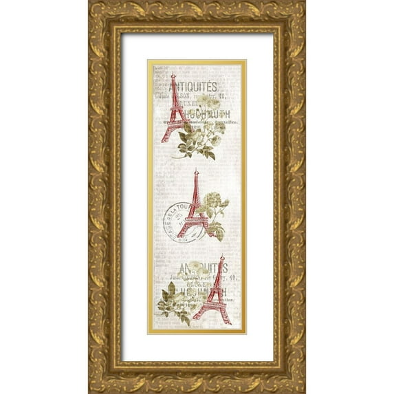 Kimberly, Allen 11x24 Gold Ornate Wood Framed with Double Matting Museum Art Print Titled - Paris Script panel