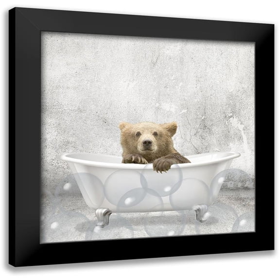 Kimberly, Allen 12x12 Black Modern Framed Museum Art Print Titled - Baby Bear Bath