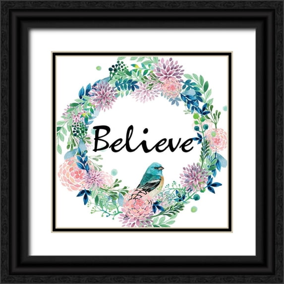 Kimberly, Allen 12x12 Black Ornate Wood Framed with Double Matting Museum Art Print Titled - Believe Bird