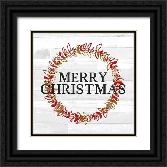 Kimberly, Allen 12x12 Black Ornate Wood Framed with Double Matting Museum Art Print Titled - Merry Christmas Wreath