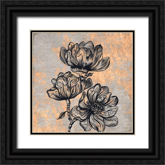 Kimberly, Allen 12x12 Black Ornate Wood Framed with Double Matting Museum Art Print Titled - Notes on Floral 3