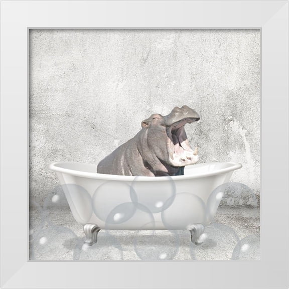 Kimberly, Allen 12x12 White Modern Wood Framed Museum Art Print Titled - Baby Hippo Bath
