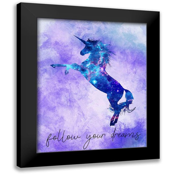 Kimberly, Allen 12x14 Black Modern Framed Museum Art Print Titled - Follow your Dreams Unicorn Purple