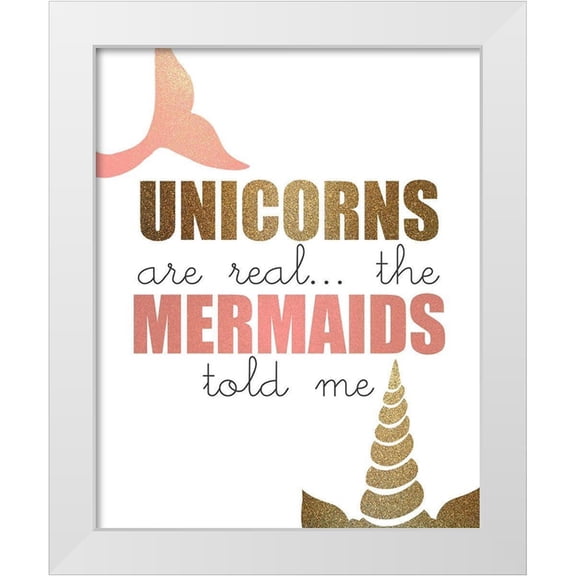 Kimberly, Allen 12x14 White Modern Wood Framed Museum Art Print Titled - Unicorns and Mermaids