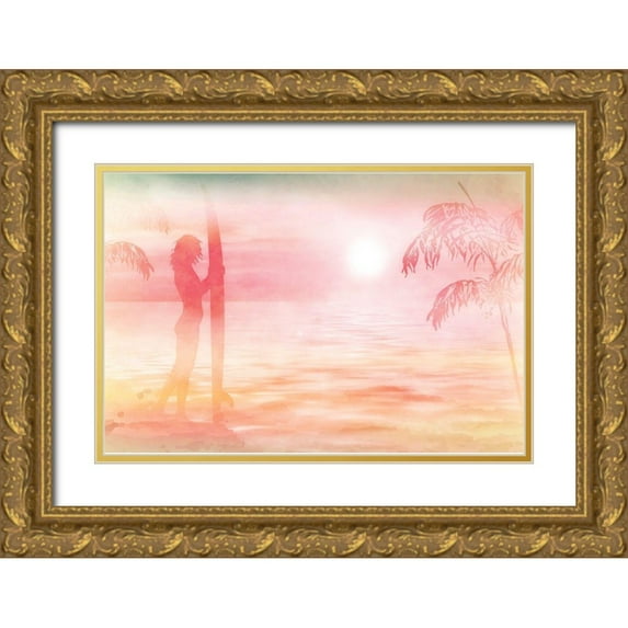 Kimberly, Allen 14x11 Gold Ornate Wood Framed with Double Matting Museum Art Print Titled - Sunset at the Beach