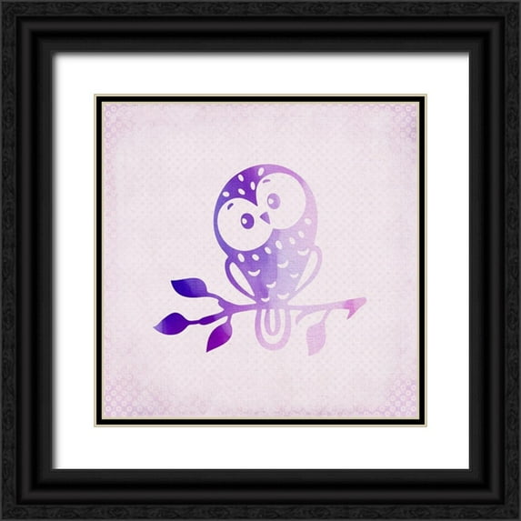 Kimberly, Allen 15x15 Black Ornate Wood Framed with Double Matting Museum Art Print Titled - Purple Pink Owl 3