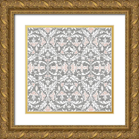 Kimberly, Allen 15x15 Gold Ornate Wood Framed with Double Matting Museum Art Print Titled - Hydrangea Paris Grey Pattern 1