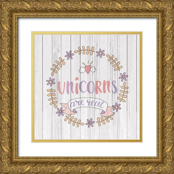 Kimberly, Allen 15x15 Gold Ornate Wood Framed with Double Matting Museum Art Print Titled - Unicorns 2