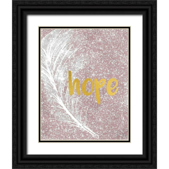 Kimberly, Allen 15x18 Black Ornate Wood Framed with Double Matting Museum Art Print Titled - Pink Glitter Feather 2