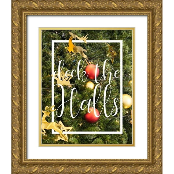 Kimberly, Allen 15x18 Gold Ornate Wood Framed with Double Matting Museum Art Print Titled - Deck the Halls Foliage