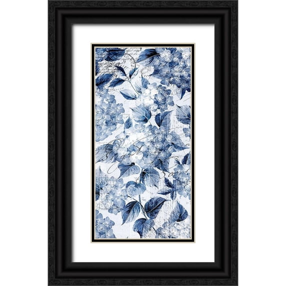 Kimberly, Allen 18x32 Black Ornate Wood Framed with Double Matting Museum Art Print Titled - Indigo Hydrangea A