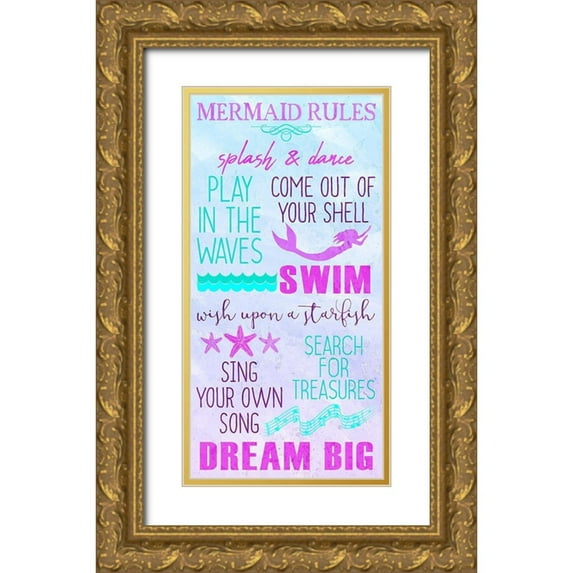 Kimberly, Allen 18x32 Gold Ornate Wood Framed with Double Matting Museum Art Print Titled - Mermaid Rules Panel