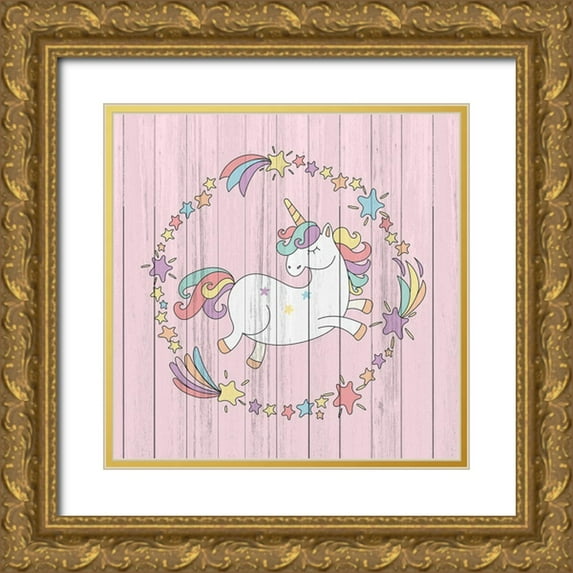 Kimberly, Allen 20x20 Gold Ornate Wood Framed with Double Matting Museum Art Print Titled - Unicorns 1