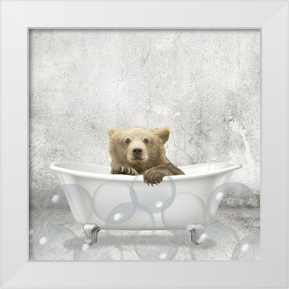 Kimberly, Allen 20x20 White Modern Wood Framed Museum Art Print Titled - Baby Bear Bath