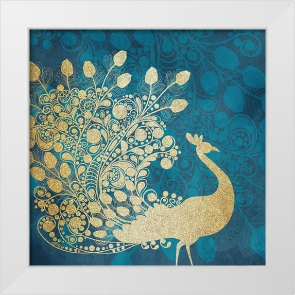 Kimberly, Allen 20x20 White Modern Wood Framed Museum Art Print Titled - Golden Peacock