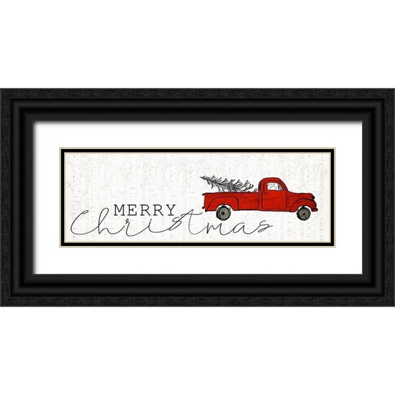 Kimberly, Allen 24x11 Black Ornate Wood Framed with Double Matting Museum Art Print Titled - Merry Christmas Truck