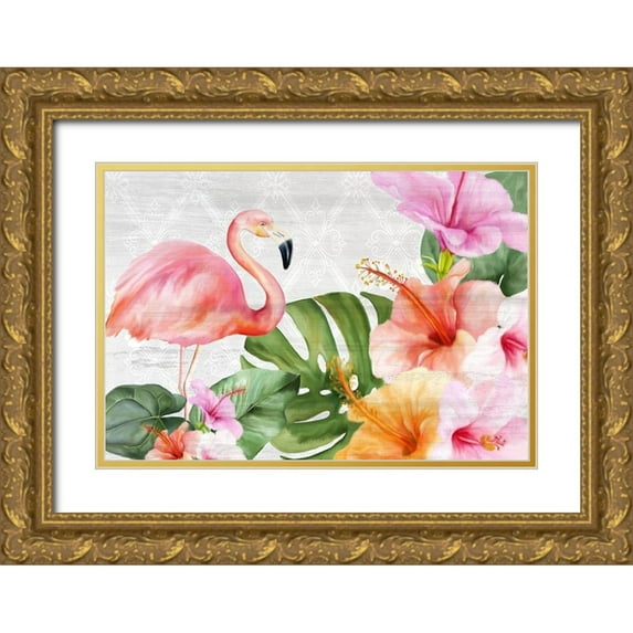 Kimberly, Allen 24x18 Gold Ornate Wood Framed with Double Matting Museum Art Print Titled - Flamingo Palm