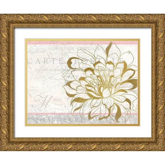 Kimberly, Allen 24x19 Gold Ornate Wood Framed with Double Matting Museum Art Print Titled - Pink and Gold Bloom 1