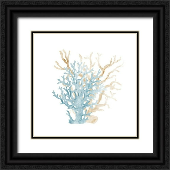 Kimberly, Allen 26x26 Black Ornate Wood Framed with Double Matting Museum Art Print Titled - Coral Cove Blue 3