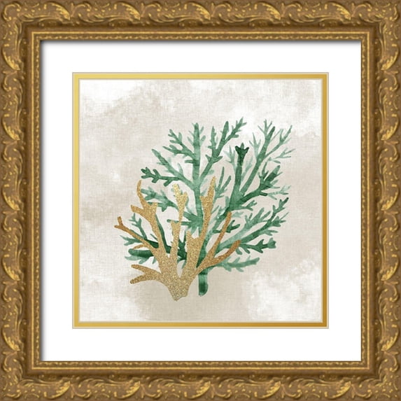 Kimberly, Allen 26x26 Gold Ornate Wood Framed with Double Matting Museum Art Print Titled - Emerald Coral 2