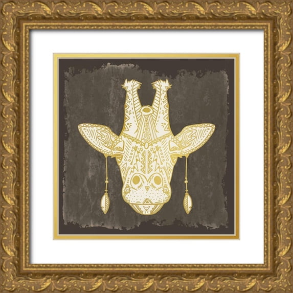 Kimberly, Allen 26x26 Gold Ornate Wood Framed with Double Matting Museum Art Print Titled - Native Giraffe