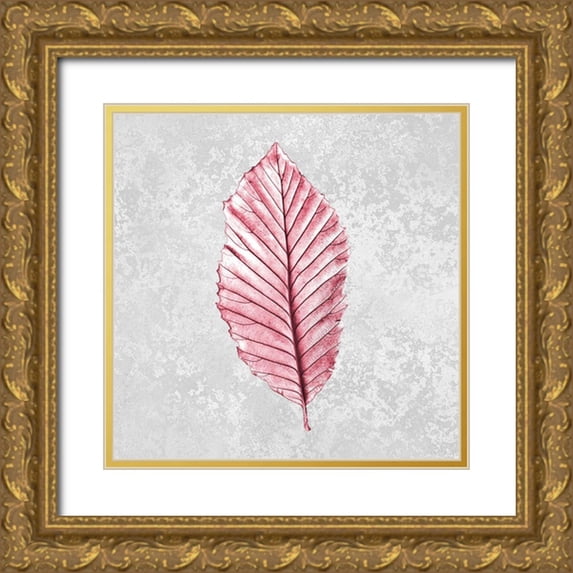 Kimberly, Allen 26x26 Gold Ornate Wood Framed with Double Matting Museum Art Print Titled - Pink Leaf 1
