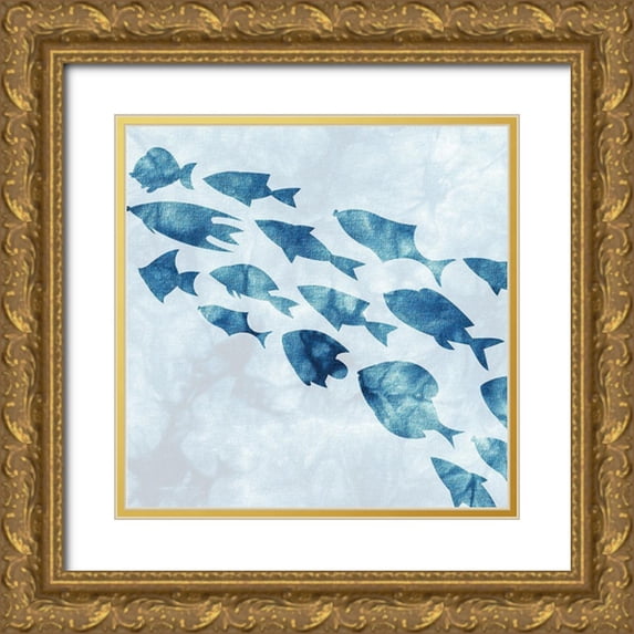 Kimberly, Allen 26x26 Gold Ornate Wood Framed with Double Matting Museum Art Print Titled - School of Fish 2