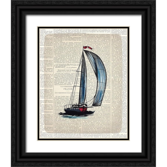 Kimberly, Allen 26x32 Black Ornate Wood Framed with Double Matting Museum Art Print Titled - Newspaper Sailboat 1